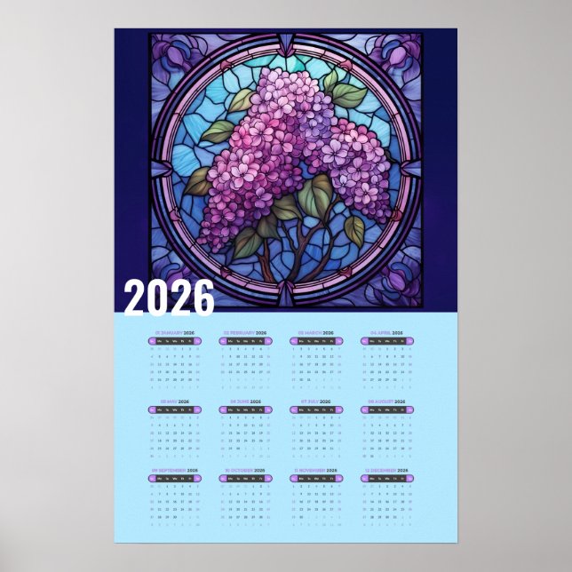 Purple Lilac Wall 2026 Calendar Poster (Front)