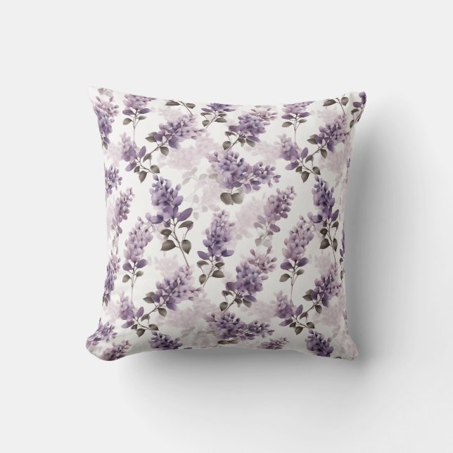 Purple Lilac Watercolor Floral Cushion (Front)