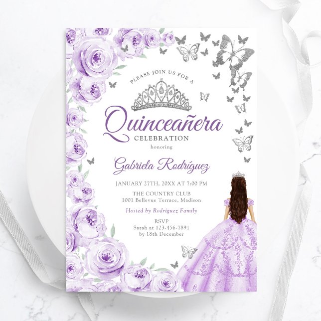 Purple Lilac Watercolor Floral Quinceanera Invitation (Creator Uploaded)
