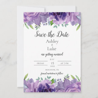 Purple Lilac Watercolor Flower Save The Date