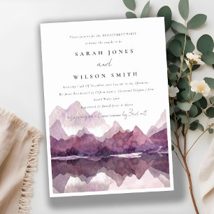 Purple Lilac Watercolor Mountain Lake Engagement  Invitation