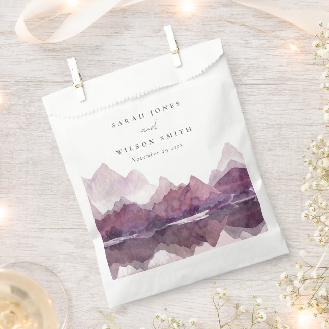 Purple Lilac Watercolor Mountain Lake Wedding Favour Bag (Clipped)