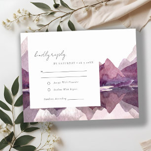 Purple Lilac Watercolor Mountain Lake Wedding RSVP Card