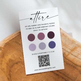 Purple Lilac wedding attire dress code palette QR Enclosure Card