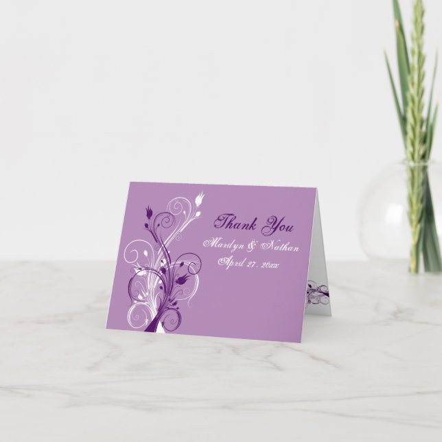 Purple Lilac White Floral Thank You Card (Front)