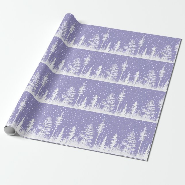 Purple Lilac White Snowy Winter Woodland Forest  Wrapping Paper (Unrolled)