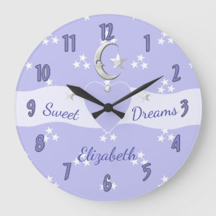 Purple lilac with moon stars and baby name large clock