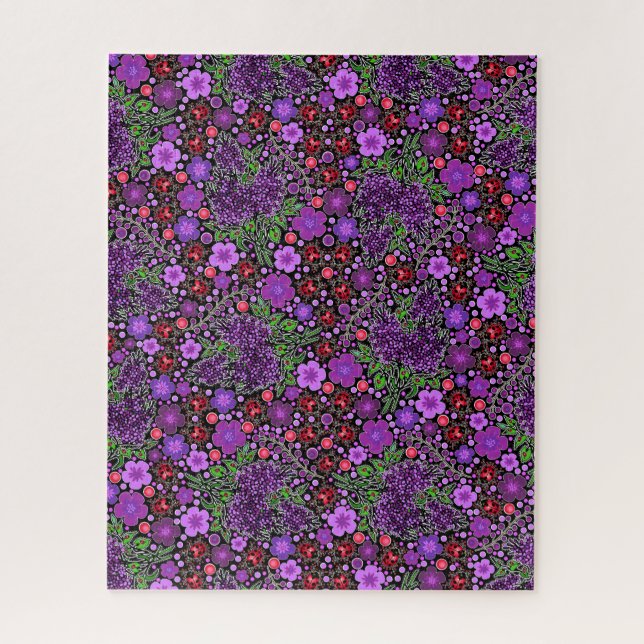 Purple Lilacs and Ladybugs NH State Symbols Jigsaw Puzzle (Vertical)