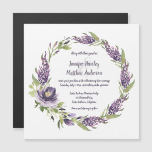Purple Lilacs and Peonies Floral Wreath Wedding   Magnetic Invitation