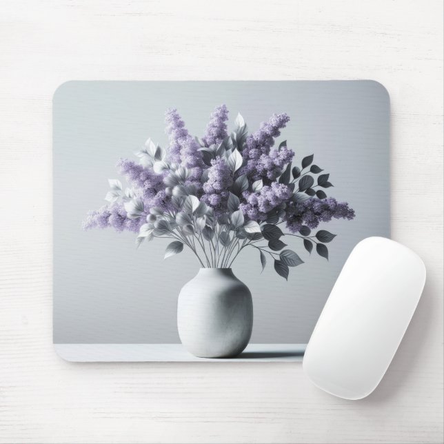 Purple Lilacs and Silver Leaf Bouquet Mouse Pad (With Mouse)
