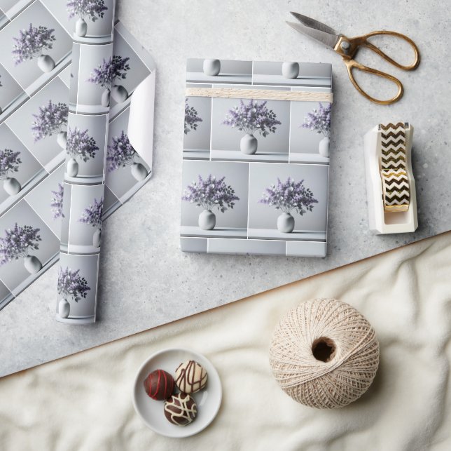 Purple Lilacs and Silver Leaves Bouquet Wrapping Paper (Crafts)