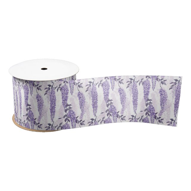 Purple Lilacs Floral Satin Ribbon (Spool)