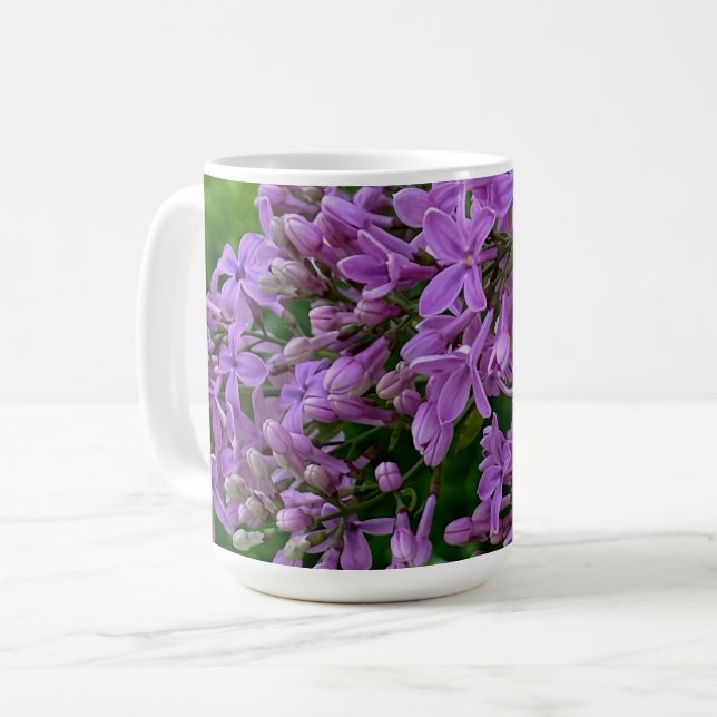 Purple lilacs romantic elegant purple floral photo coffee mug (Front Left)