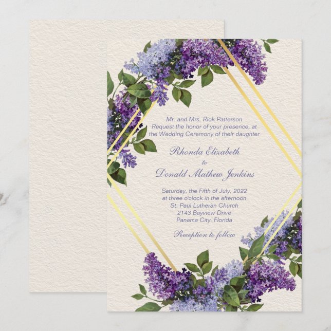 Purple Lilics Romantic Wedding Invitation (Front/Back)