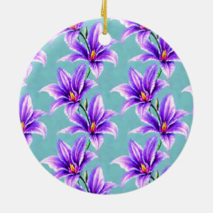 Purple Lilly of the Valley Pattern  Ceramic Ornament