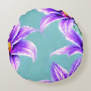 Purple Lilly of the Valley Pattern Round Cushion