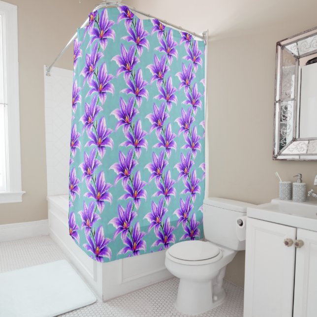 Purple Lilly of the Valley Pattern  Shower Curtain (In Situ)