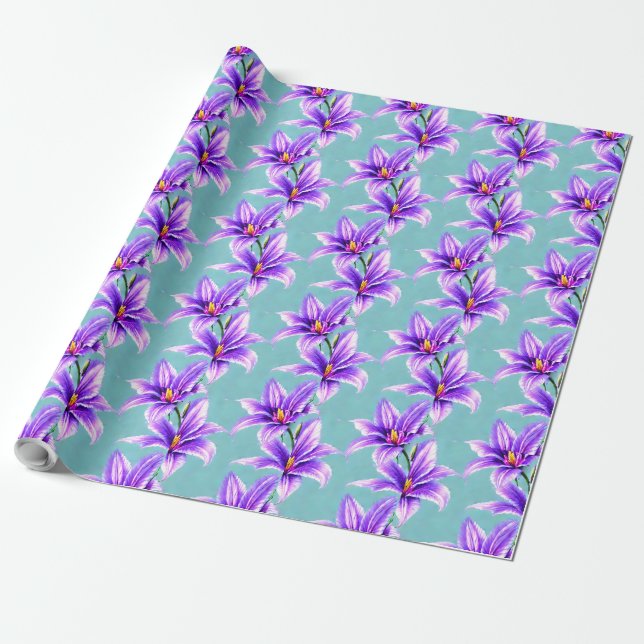 Purple Lilly of the Valley Pattern  Wrapping Paper (Unrolled)