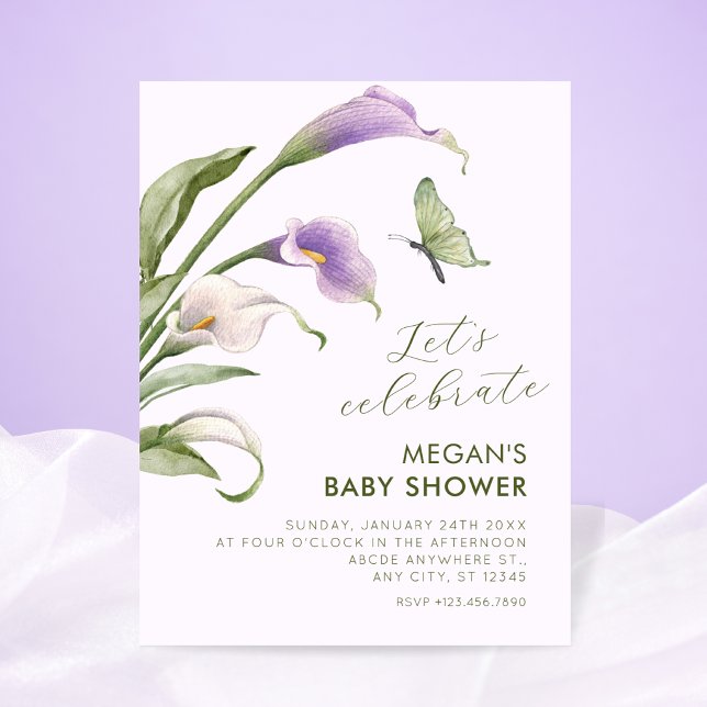 Purple lily floral baby shower invitation (Creator Uploaded)