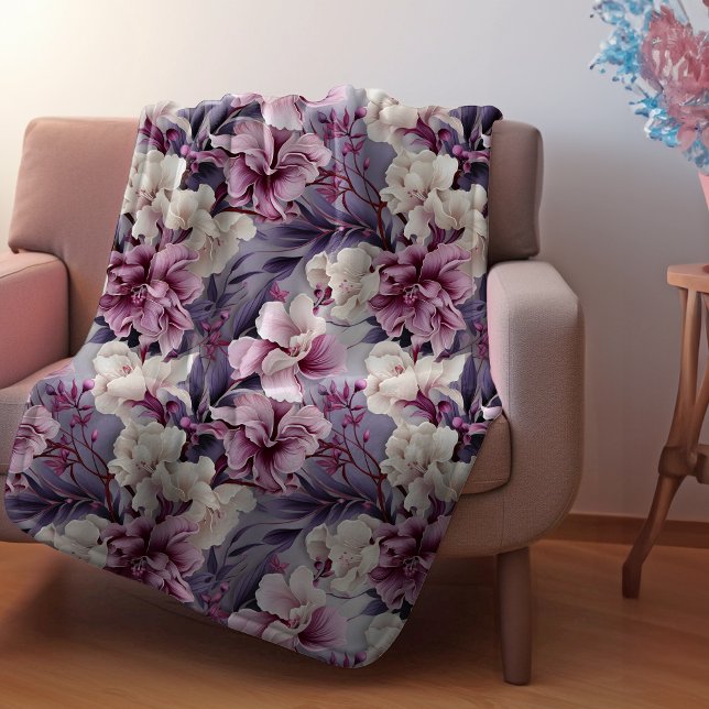 PURPLE LILY FLORAL  FLEECE BLANKET (PURPLE LILY FLORAL BLANKET
)