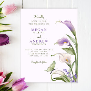 Purple lily floral wedding invitation