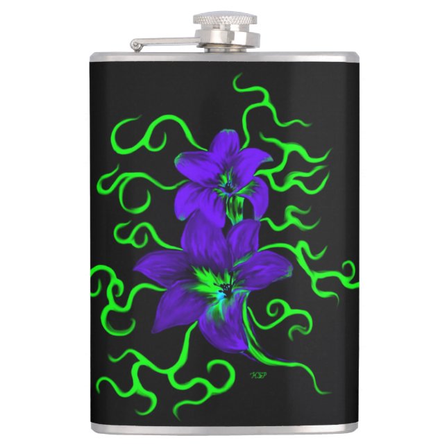 Purple Lily Flower Hip Flask (Front)