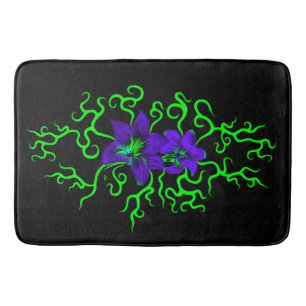 Purple Lily Flower on black Bath Mat