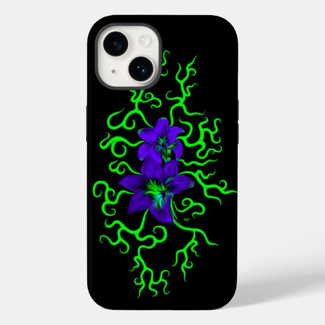 Purple Lily Flower on black Case-Mate iPhone Case (Back)