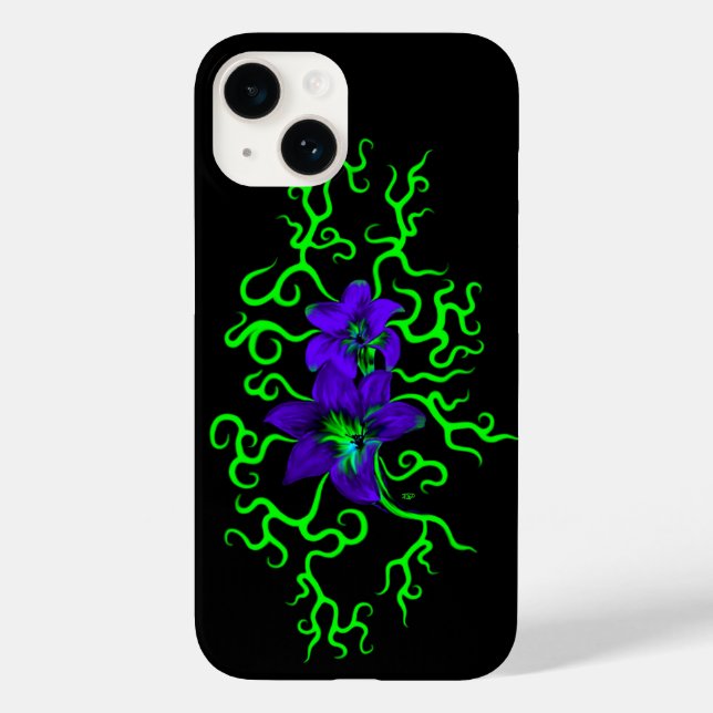 Purple Lily Flower on black Case-Mate iPhone Case (Back)