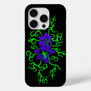 Purple Lily Flower on black iPhone 15 Pro Case