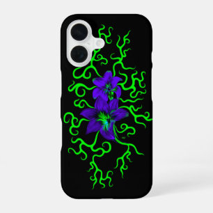 Purple Lily Flower on black iPhone 16 Case