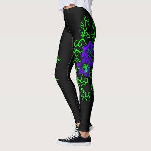 Purple Lily Flower on black Leggings