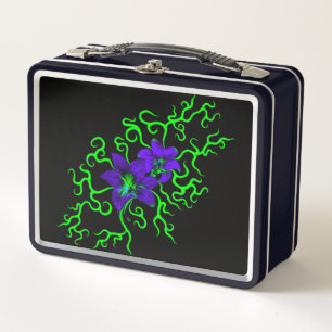 Purple Lily Flower on black Metal Lunch Box