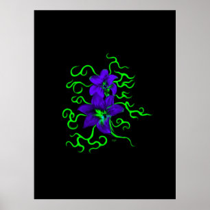 purple lily flower on black poster