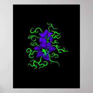 purple lily flower on black poster
