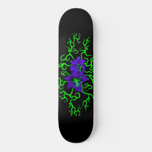 Purple Lily Flower on black Skateboard