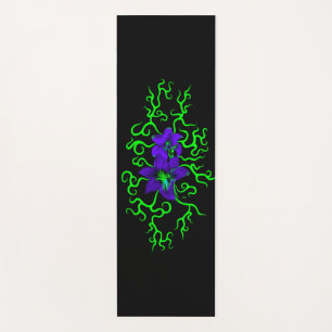 Purple Lily Flower on black Yoga Mat