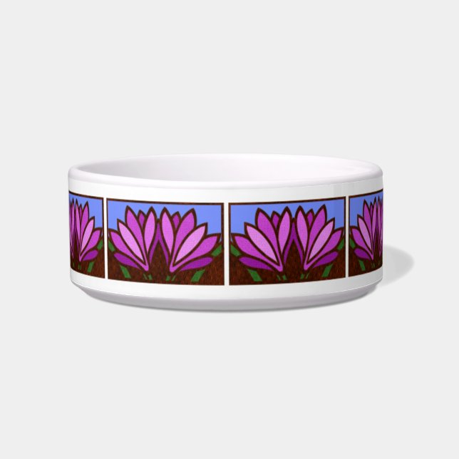 Purple Lily Flower Pattern Ceramic Small Dog Dish (Front)