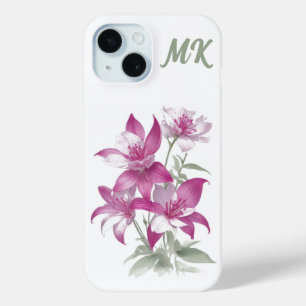 Purple Lily Flowers Monogram Phone Case
