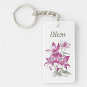 Purple Lily Flowers Personalized Key Ring