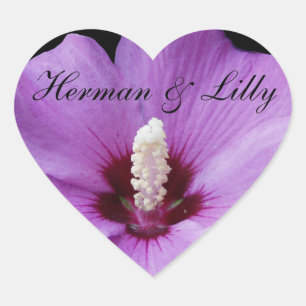 Purple Lily Up Close Personalised Wedding Heart Sticker