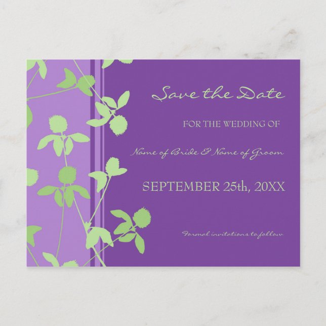 Purple Lime Floral Save the Date Wedding Postcards (Front)