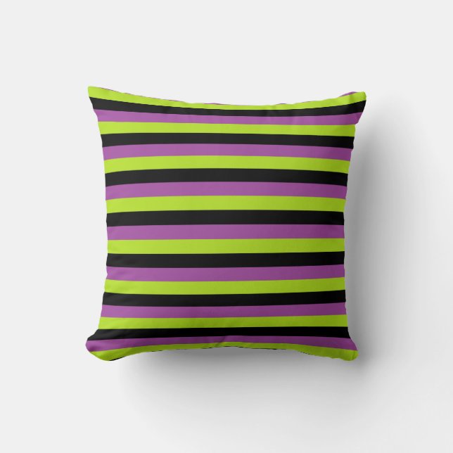 Purple Lime Green and Black Stripes Cushion (Front)