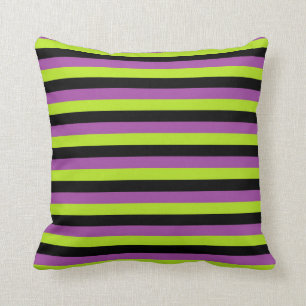 Purple Lime Green and Black Stripes Cushion