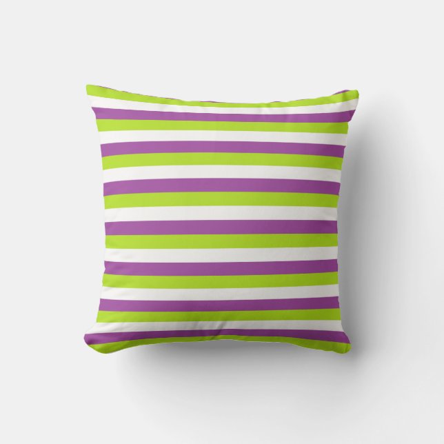 Purple, Lime Green and White Stripes Cushion (Front)