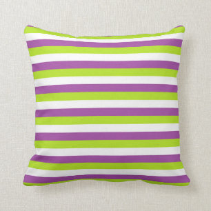 Purple, Lime Green and White Stripes Cushion