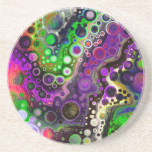Purple, Lime Green, Black Fluid Art  Coaster