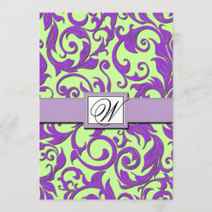 Purple & Lime Green Damask Wedding Invitations