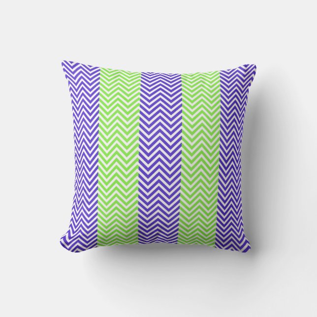 Purple Lime Green Striped Chevron Summer Zig Zags Cushion (Front)