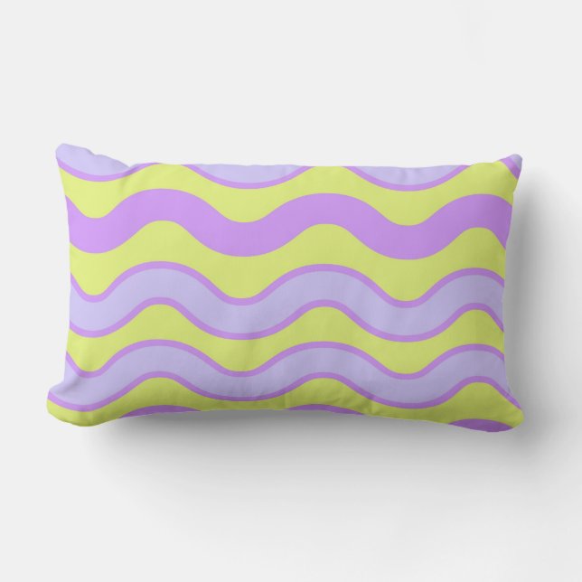 Purple Lime Groovy Stripe Modern Minimalist Spring Lumbar Cushion (Front)